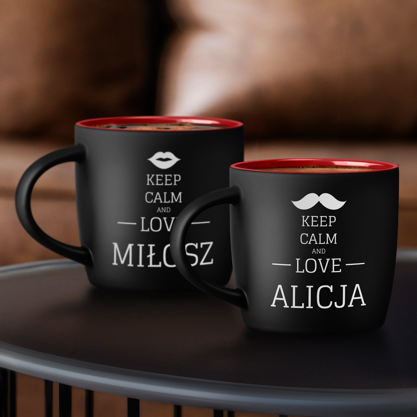Kubki ceramiczne czarne z czerwonym rodkiem x2 z grawerem dla pary na lub rocznic walentynki