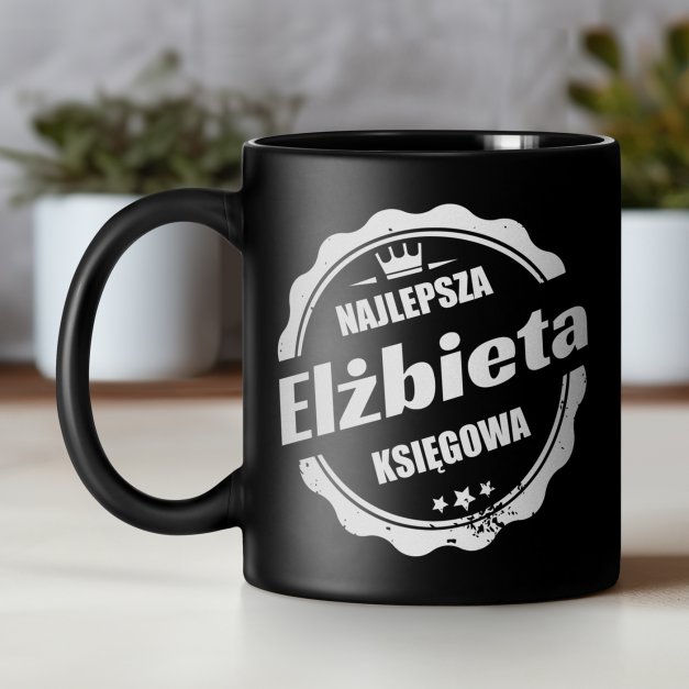 Kubek ceramiczny czarny matowy z grawerem dla księgowej na imieniny