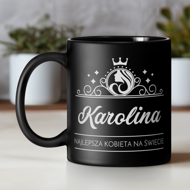 Kubek ceramiczny czarny matowy z grawerem dla niej na Dzień Kobiet