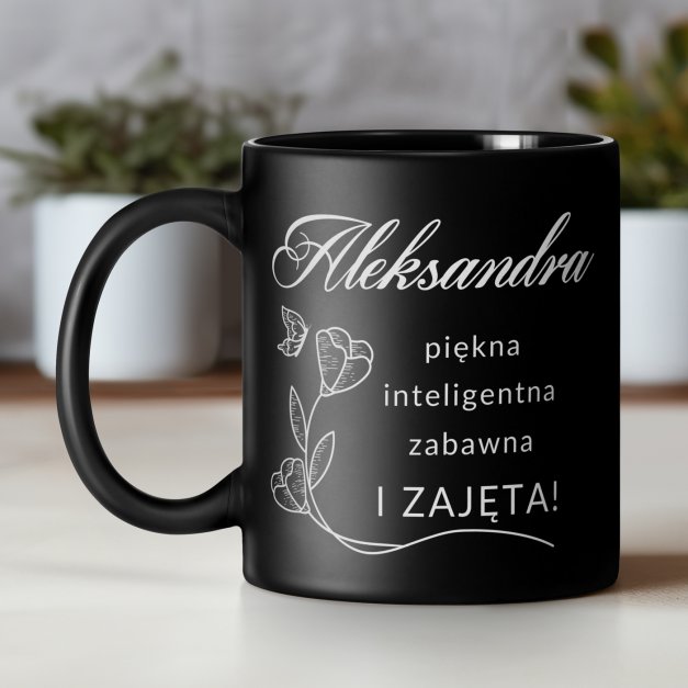 Kubek ceramiczny czarny matowy z grawerem dla dziewczyny żony na rocznicę imieniny