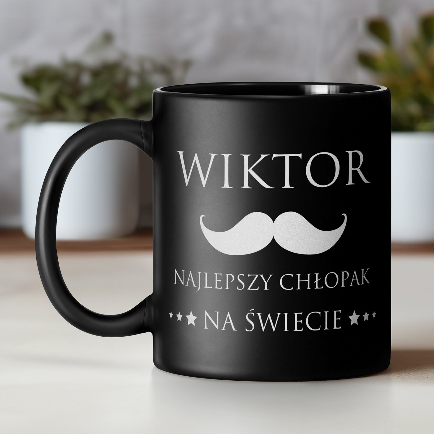Kubek ceramiczny czarny matowy z grawerem dla chopaka