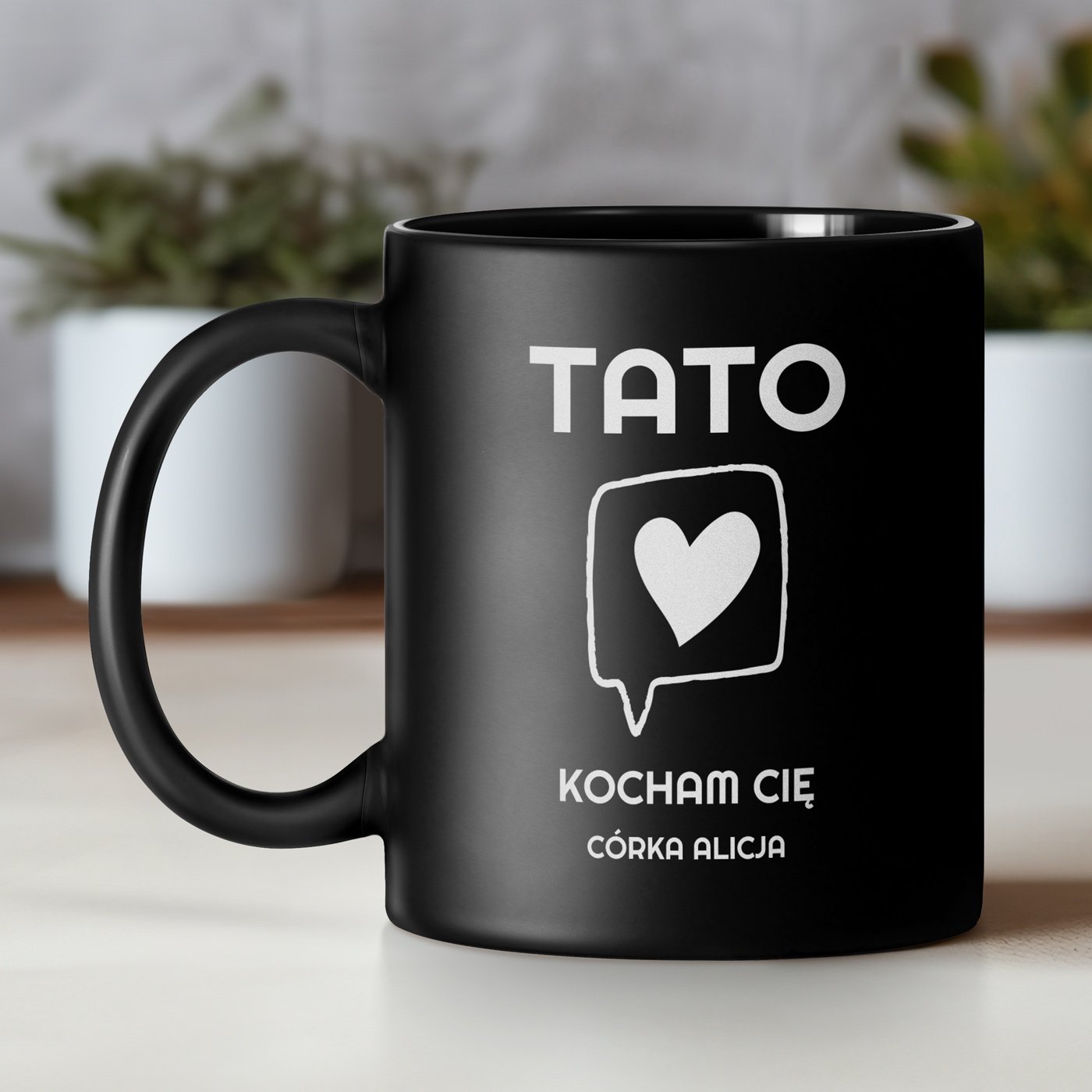 Kubek ceramiczny czarny matowy z grawerem dla taty na Dzie Ojca
