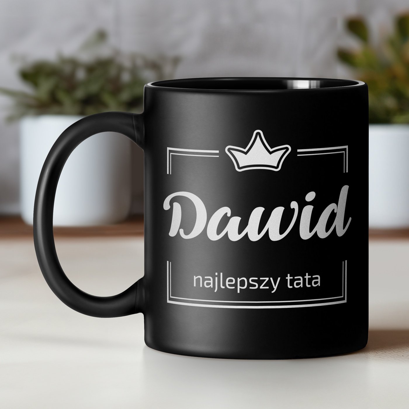 Kubek ceramiczny czarny matowy z grawerem dla taty