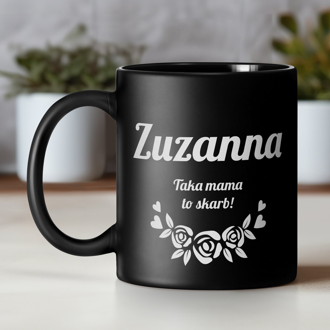 Kubek ceramiczny czarny matowy z grawerem dla mamy