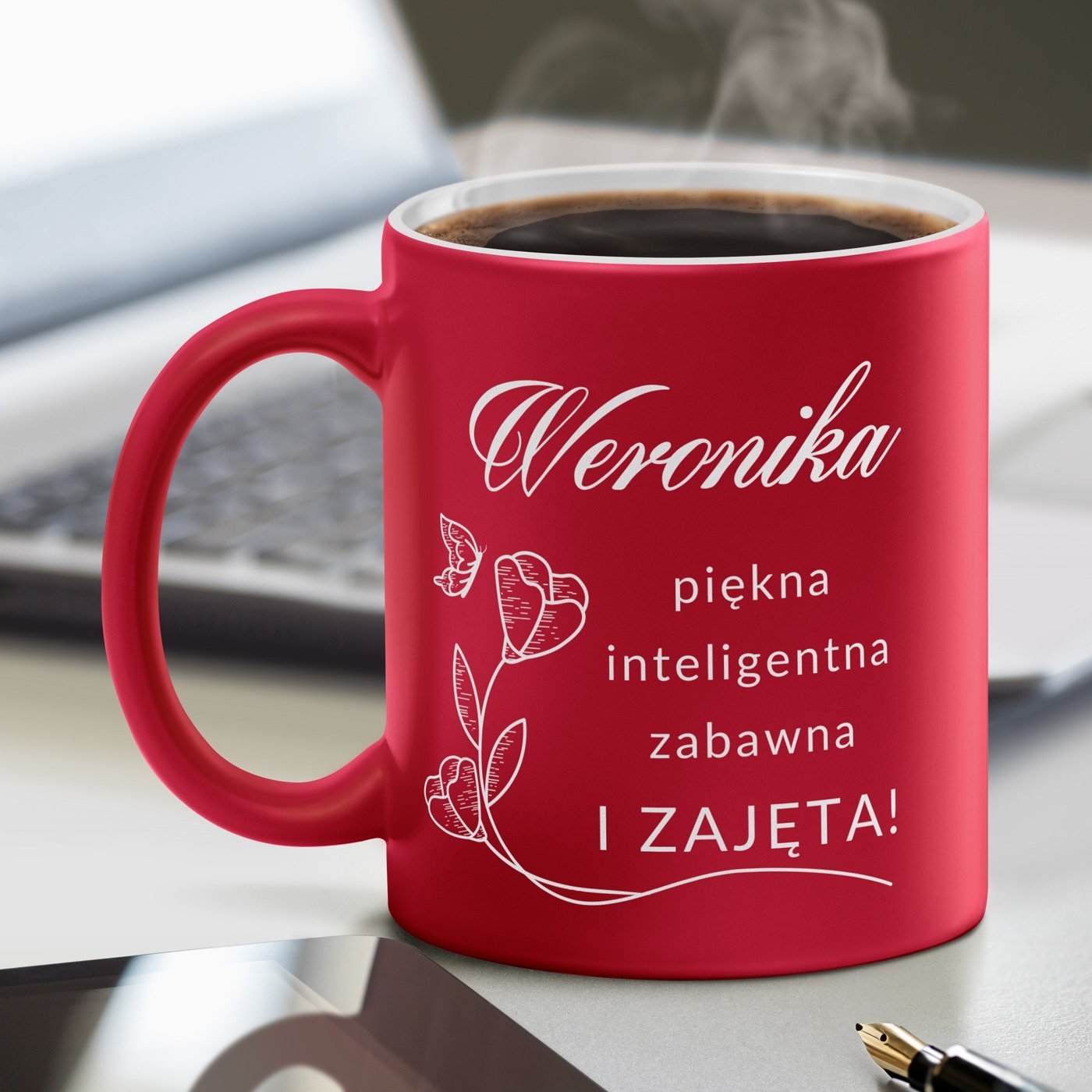 Kubek ceramiczny czerwony z biaym rodkiem z grawerem dla niej dziewczyny ony na imieniny