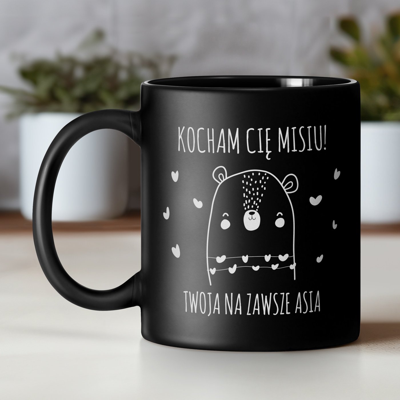 Kubek ceramiczny czarny matowy z grawerem dla chopaka ma narzeczonego na walentynki imieniny rocznic