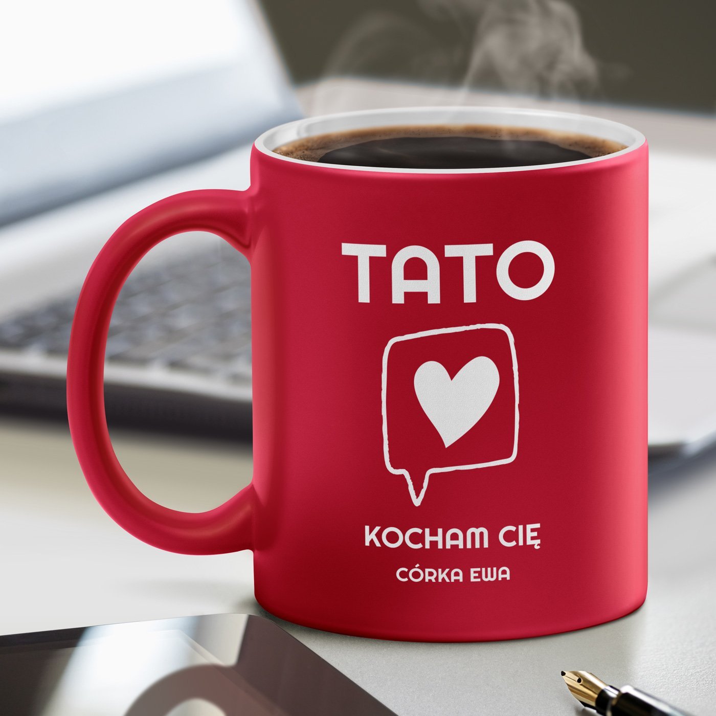 Kubek ceramiczny czerwony z biaym rodkiem z grawerem dla taty