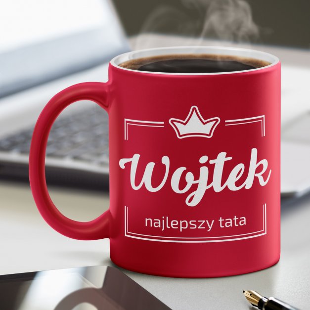Kubek ceramiczny czerwony z białym środkiem z grawerem dla taty