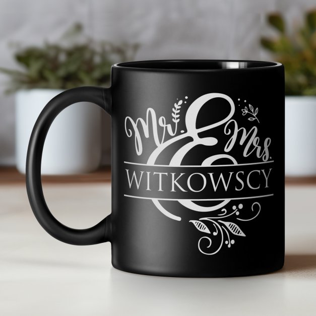 Kubek ceramiczny czarny matowy z grawerem dla pary na ślub rocznicę parapetówkę