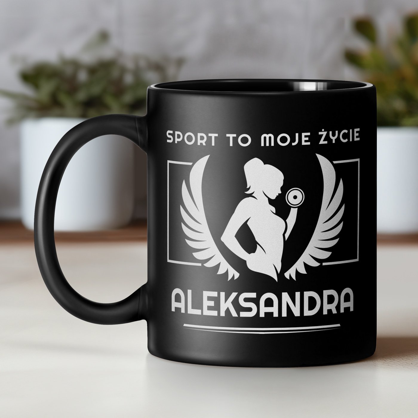 Kubek ceramiczny czarny matowy z grawerem dla kulturystki fitnesski sportowca trenerki na imieniny