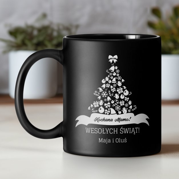 Kubek ceramiczny czarny matowy z grawerem dla mamy na święta