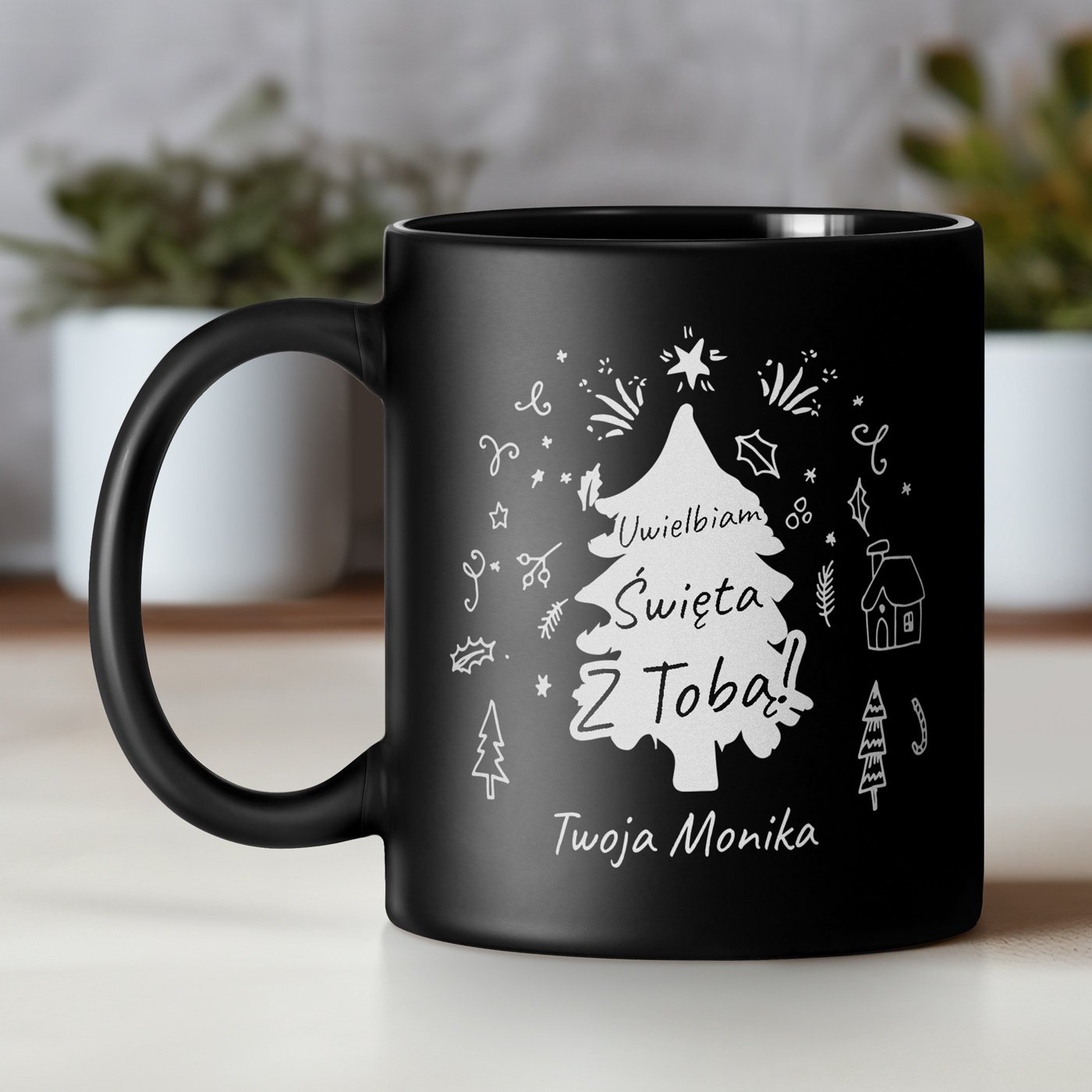 Kubek ceramiczny czarny matowy z grawerem dla chopaka ma na wita
