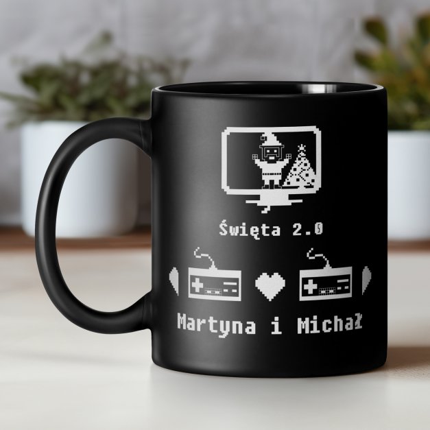 Kubek ceramiczny czarny matowy z grawerem dla pary na święta