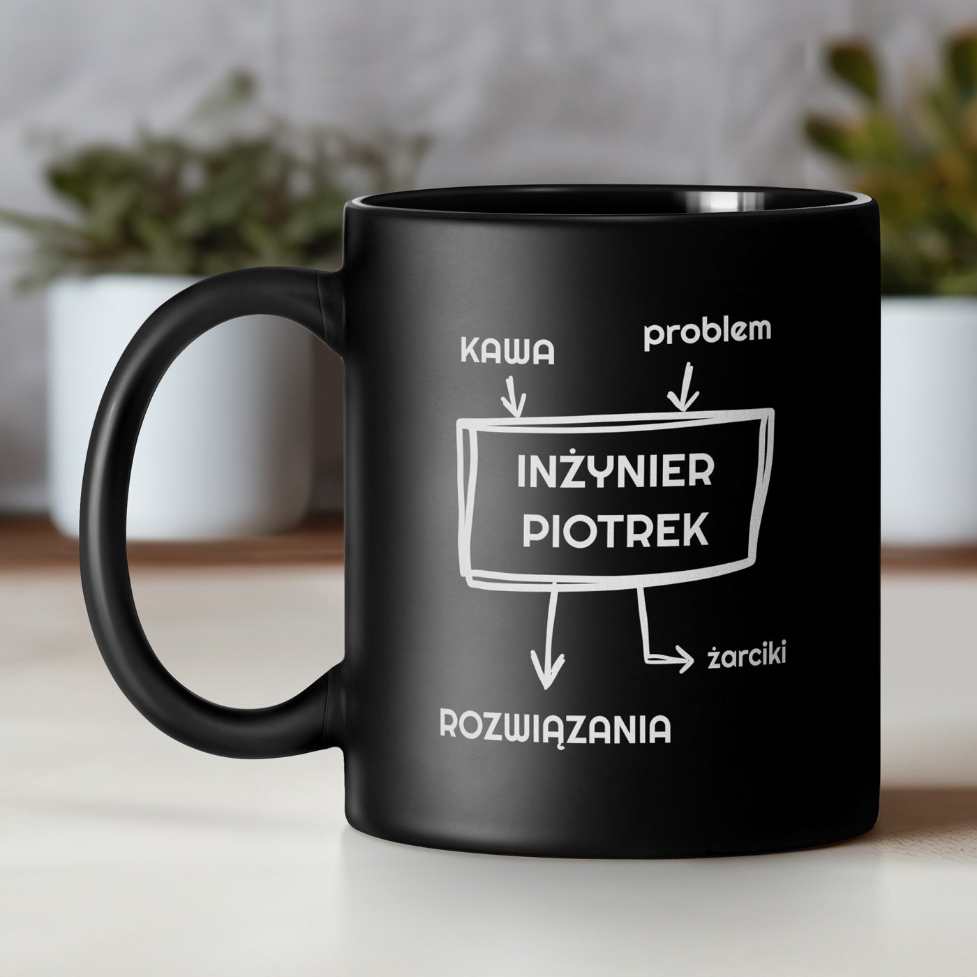 Kubek ceramiczny czarny matowy z grawerem dla inyniera