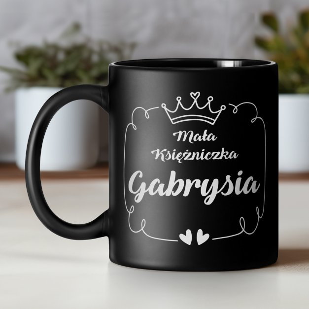 Kubek ceramiczny czarny matowy z grawerem dla dziewczynki na imieniny