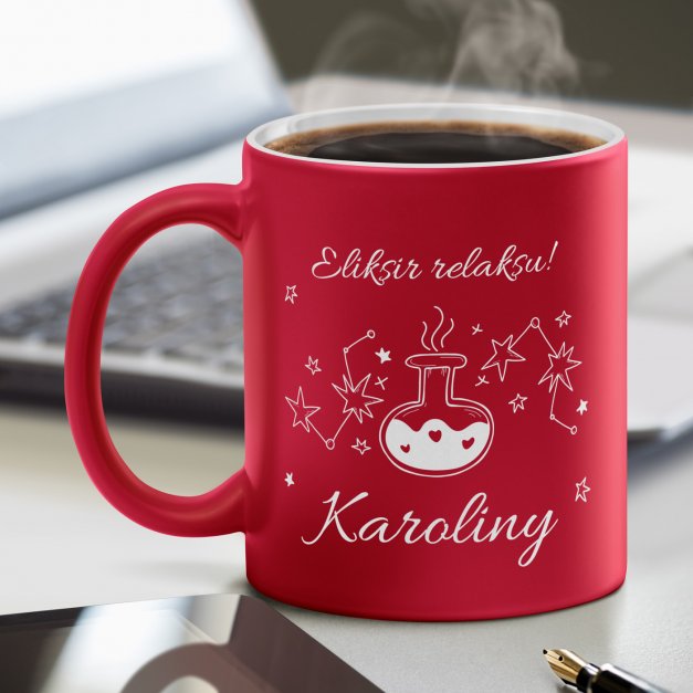 Kubek ceramiczny czerwony z białym środkiem z grawerem dla niej na imieniny