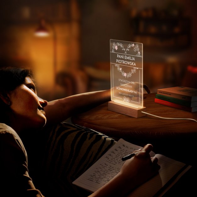 Lampka ramka L z wydrukiem na szkle akrylowym i podświetleniem LED dla wychowawczyni nauczycielki