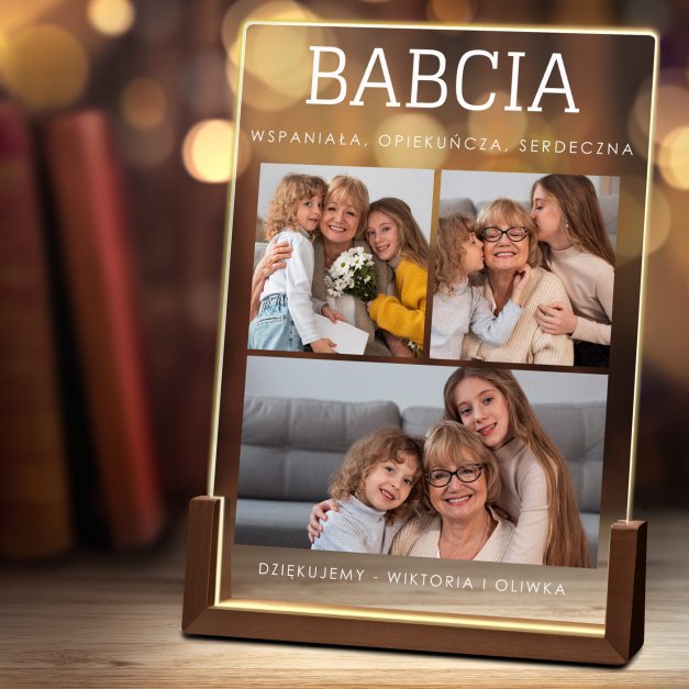 Lampka LED XL z nadrukiem na szkle akrylowym dla babci na Dzień Babci
