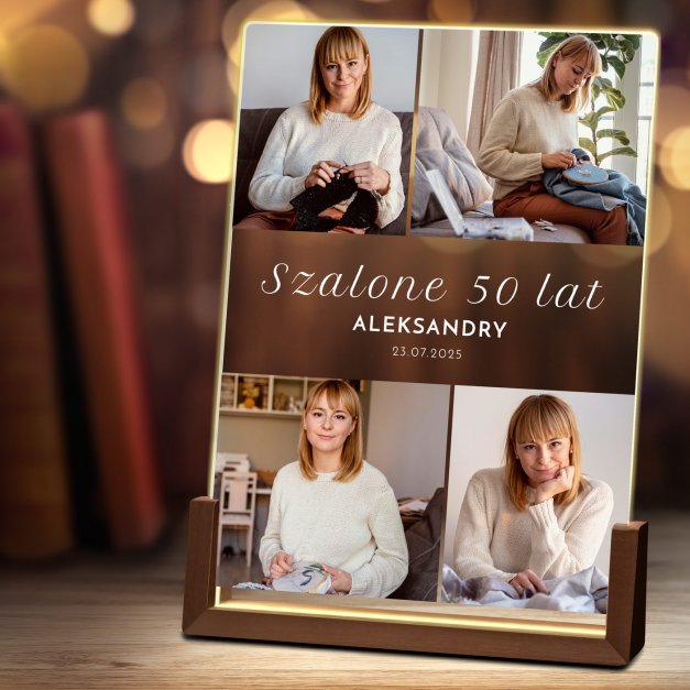 Lampka LED XL z nadrukiem na szkle akrylowym dla niej na 50 urodziny
