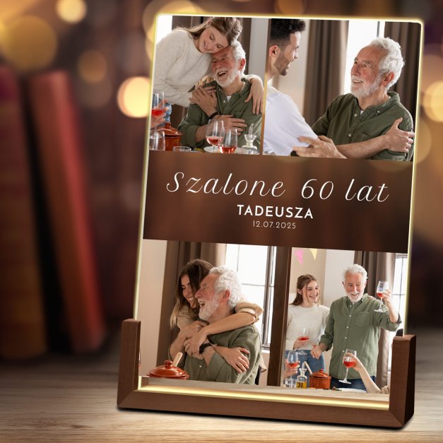 Lampka LED XL z nadrukiem na szkle akrylowym dla niego taty dziadka na 60 urodziny