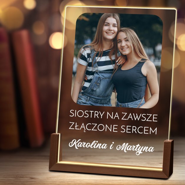 Lampka LED XL z nadrukiem na szkle akrylowym dla siostry przyjaciółki