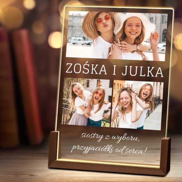 Lampka LED XL z nadrukiem na szkle akrylowym dla przyjaciółki siostry
