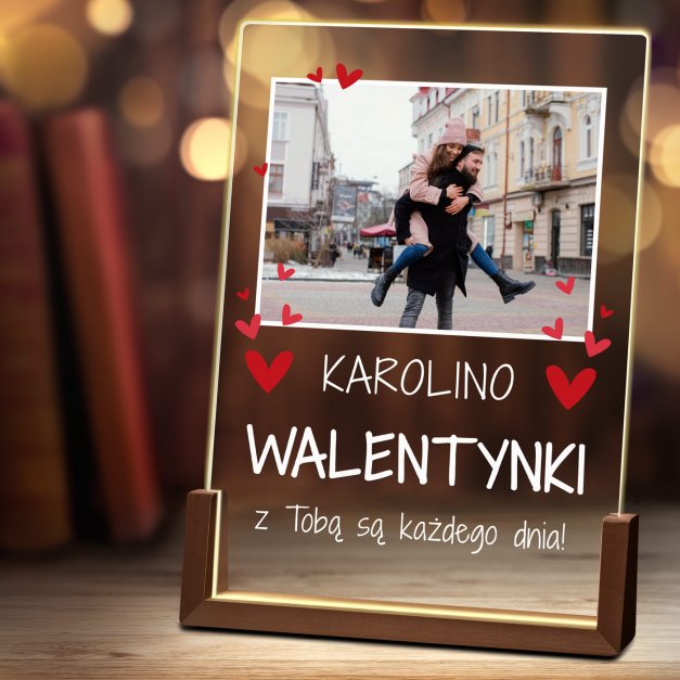 Lampka LED XL z nadrukiem na szkle akrylowym dla dziewczyny żony na walentynki