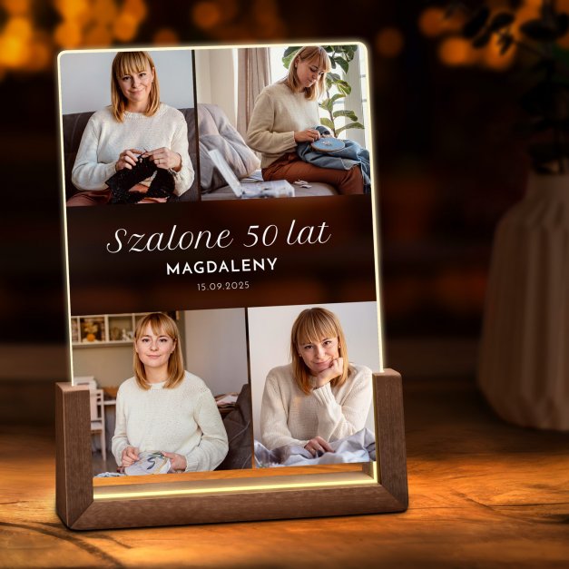 Lampka LED L z nadrukiem na szkle akrylowym dla niej na 50 urodziny
