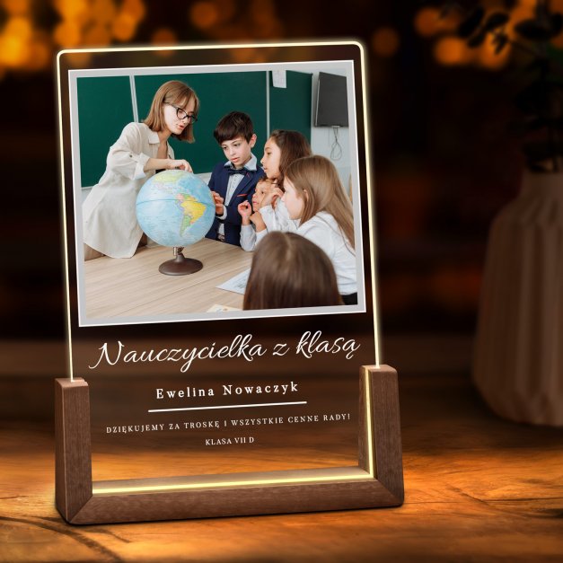 Lampka LED L z nadrukiem na szkle akrylowym dla wychowawczyni nauczycielki na Dzień Nauczyciela