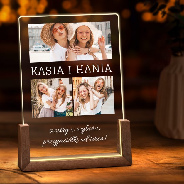 Lampka LED L z nadrukiem na szkle akrylowym dla przyjaciółki siostry