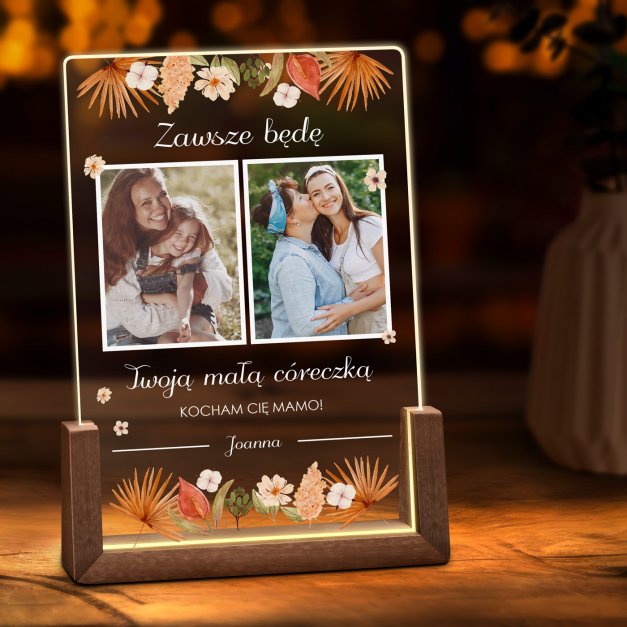Lampka LED L z nadrukiem na szkle akrylowym dla mamy na Dzień Matki