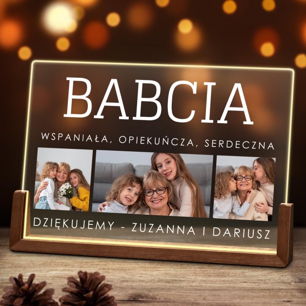 Lampka LED pozioma z nadrukiem na szkle akrylowym dla babci na Dzień Babci