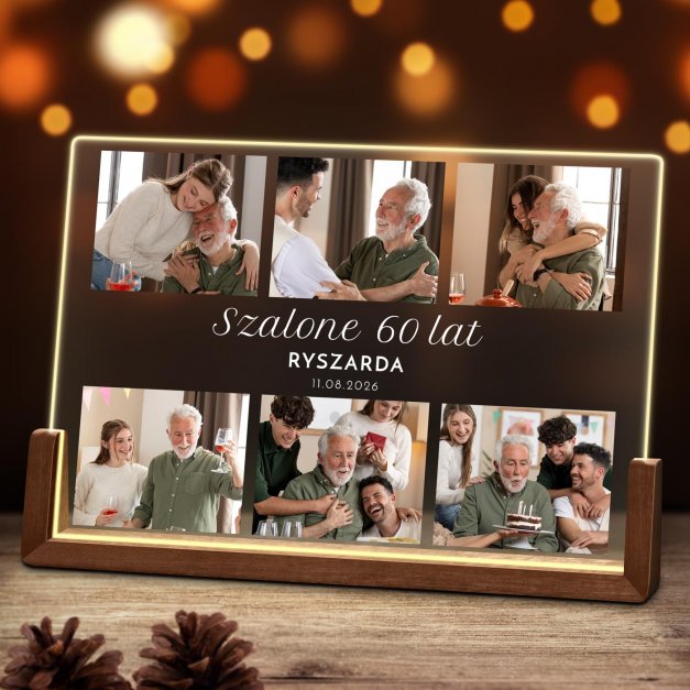 Lampka LED pozioma z nadrukiem na szkle akrylowym dla niego na 60 urodziny