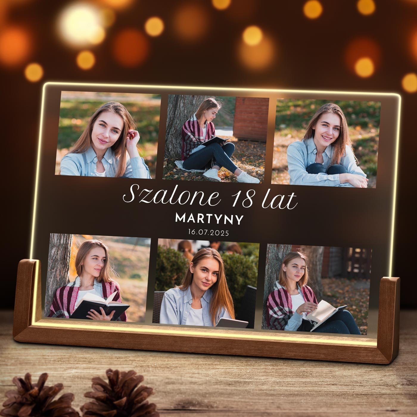 Lampka LED pozioma z nadrukiem na szkle akrylowym dla niej na 18 urodziny