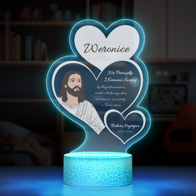 Lampka LED L z nadrukiem na szkle akrylowym dla dziewczynki na komunię