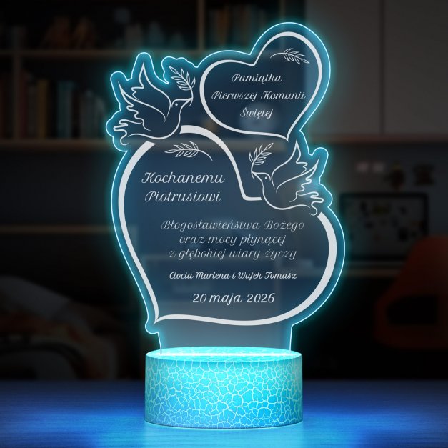 Lampka LED L z nadrukiem na szkle akrylowym dla chłopca na komunię
