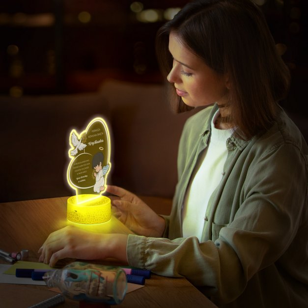 Lampka LED L z nadrukiem na szkle akrylowym dla chłopca na komunię