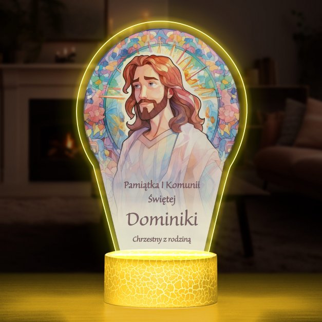 Lampka LED L z nadrukiem na szkle akrylowym dla dziewczynki na komunię