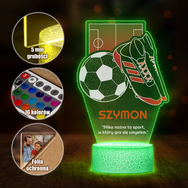 Lampka LED L z nadrukiem na szkle akrylowym dla piłkarza kibica