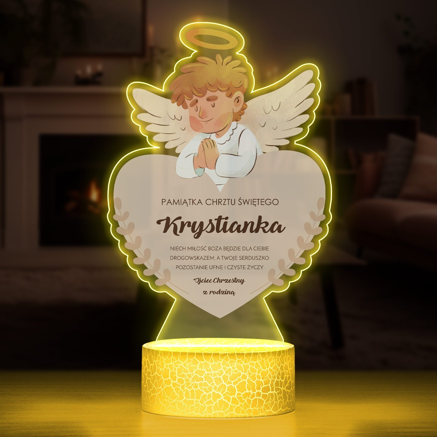 Lampka LED L 3D z nadrukiem na szkle akrylowym dla chopca na chrzest