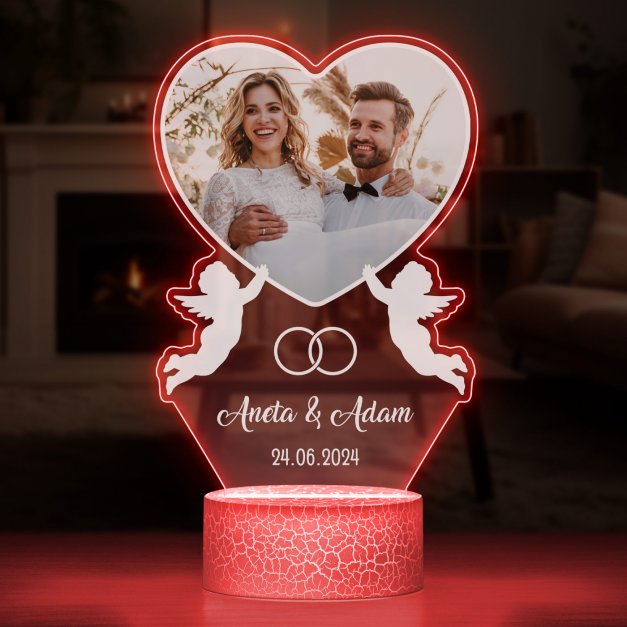 Lampka LED L 3D ze zdjęciem na szkle akrylowym dla pary na ślub rocznicę