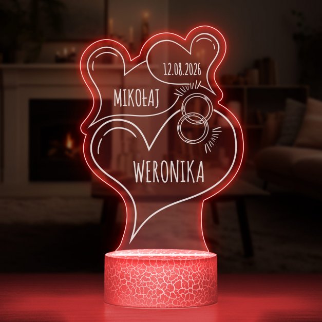 Lampka LED L 3D z nadrukiem na szkle akrylowym dla pary na ślub rocznicę walentynki