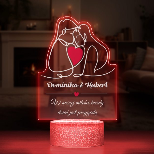 Lampka LED L 3D z nadrukiem na szkle akrylowym dla pary na ślub rocznnicę walentynki