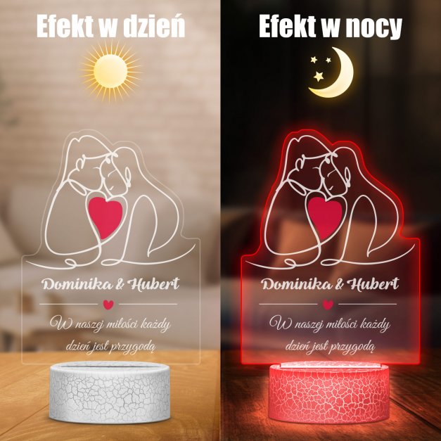 Lampka LED L 3D z nadrukiem na szkle akrylowym dla pary na ślub rocznnicę walentynki