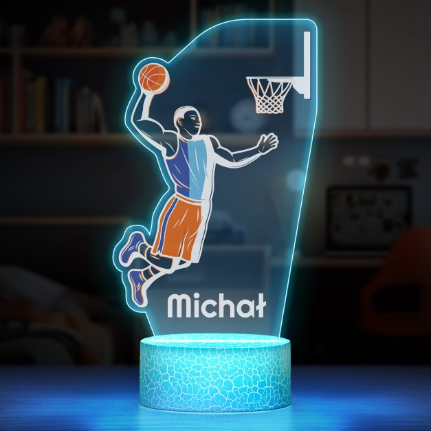 Lampka LED L 3D z nadrukiem na szkle akrylowym dla chłopca koszykarza sportowca na imieniny