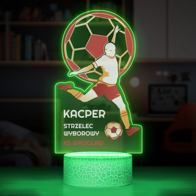 Lampka LED L 3D z nadrukiem na szkle akrylowym dla piłkarza sportowca chłopca na imieniny