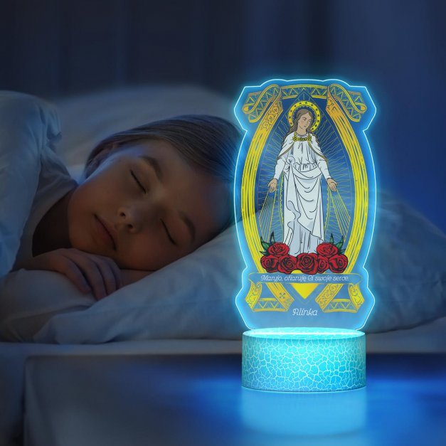 Lampka LED L 3D z nadrukiem na szkle akrylowym dla dziewczynki zakonnicy na chrzest komunię bierzmowanie imieniny
