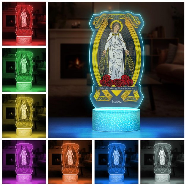Lampka LED L 3D z nadrukiem na szkle akrylowym dla dziewczynki zakonnicy na chrzest komunię bierzmowanie imieniny