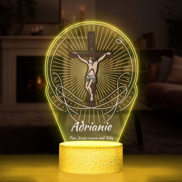 Lampka LED L 3D z nadrukiem na szkle akrylowym dla niego księdza chłopca na chrzest komunię