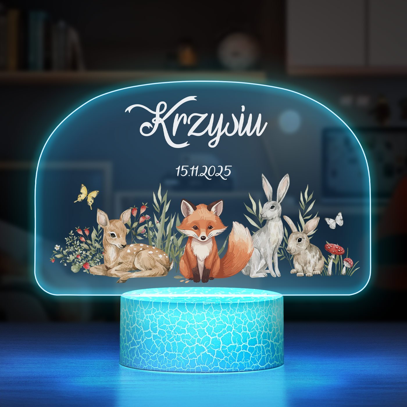 Lampka LED L 3D z nadrukiem na szkle akrylowym dla chopca na urodziny